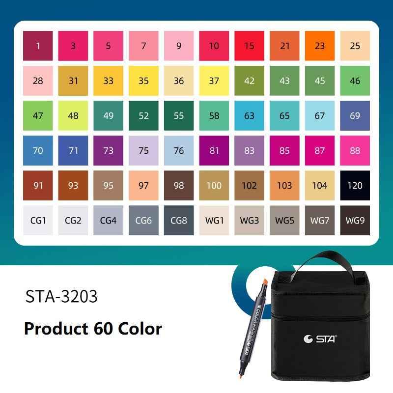SAT 3203 Alcohol Art Markers 60 Color Dual Tip Product Design Set Product