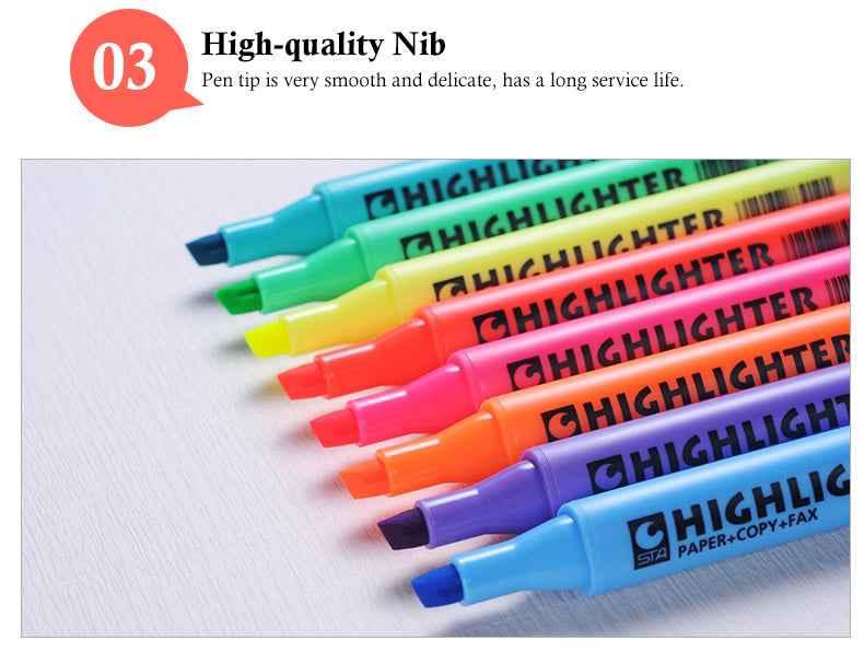 STA 3240 Fluorescent Highlighter Chisel Tip 8 Colors