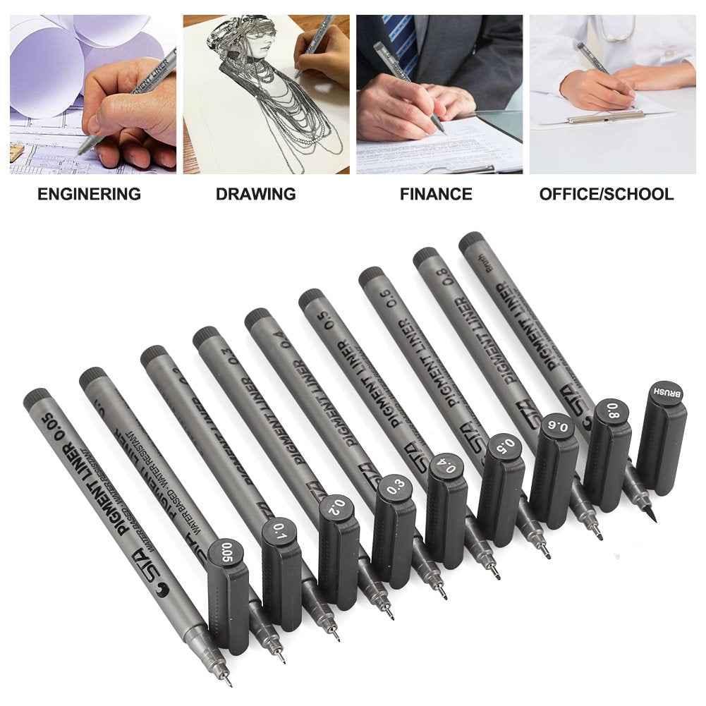 STA 9 Fineliner Black Ink for Art Technical Drawing Writing Engineering Sketching Architecture Manga