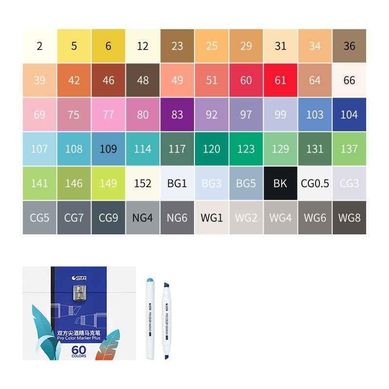 STA 9000 Pro Color Marker Plus,Classic 48/60/80/120 Colors with Carrying Box 60 Color