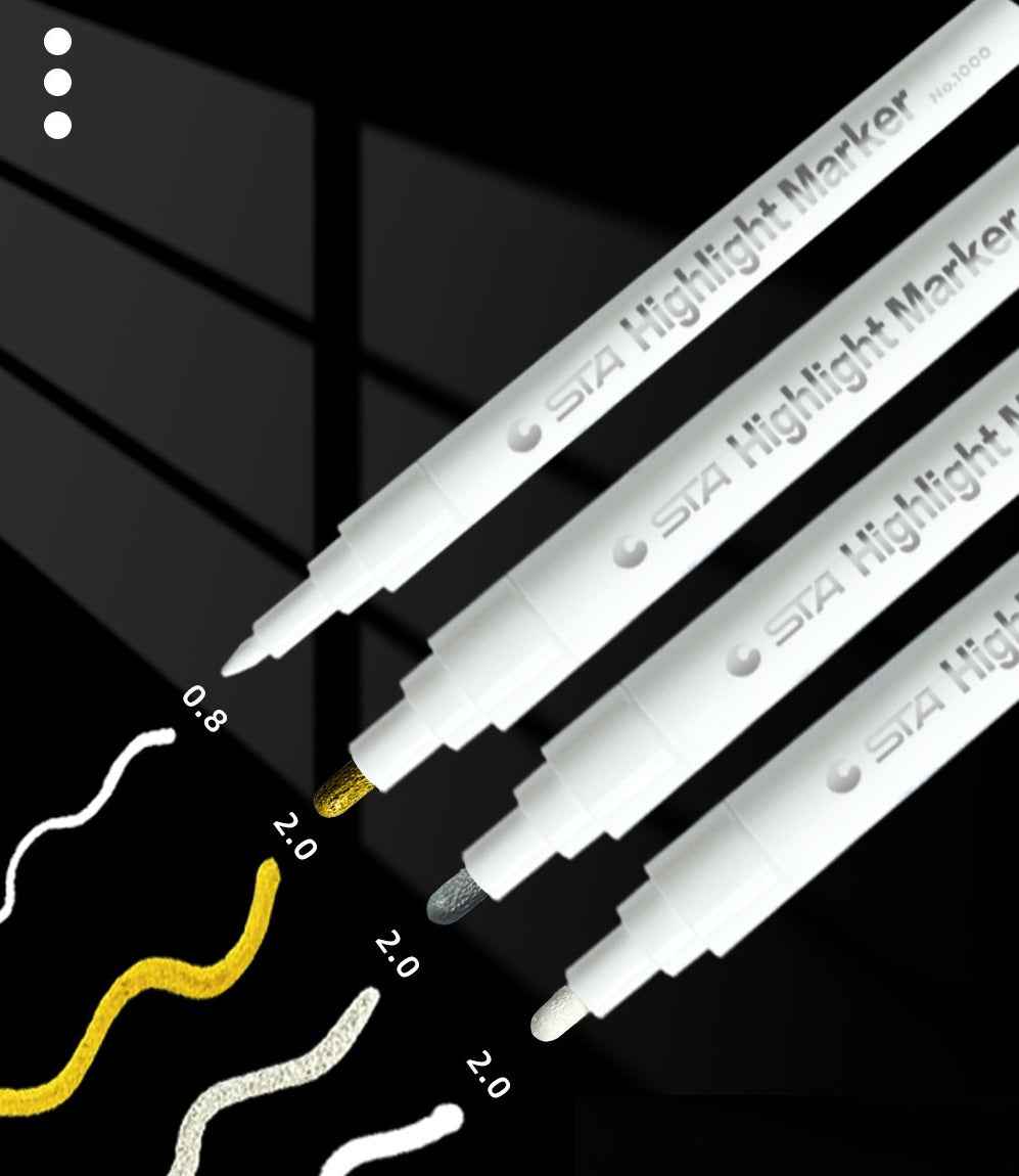 STA Hightlight Marker Gold Silver White - 4 Pack