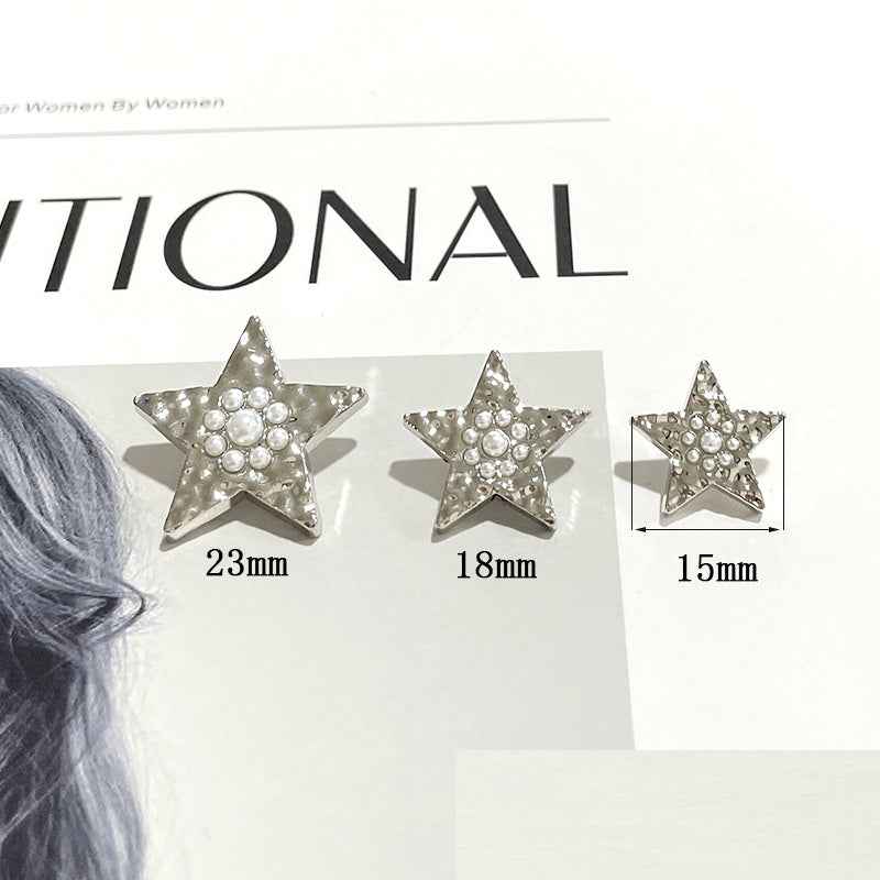 Silver wavy star metal shank buttons with pearl accents: 23mm, 18mm, 15mm