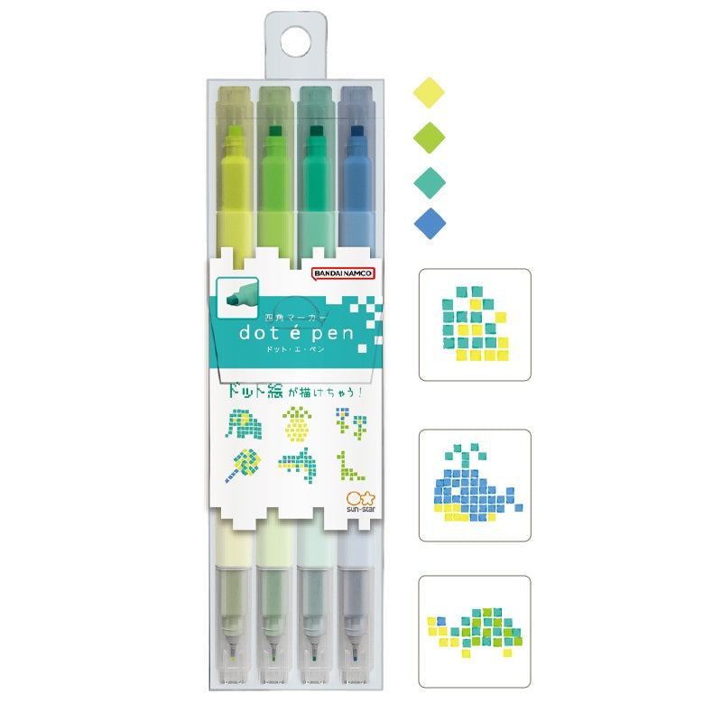 SUN-STAR Dot é Pen Square Dot and Fine- Point Marker Pen 4 Color B