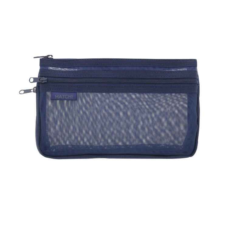 SUN-STAR MATCH 2 Pocket Mesh Pencil Case with Zipper Blue