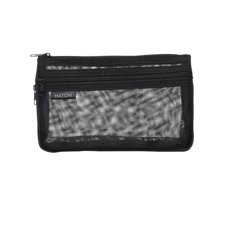 SUN-STAR MATCH 2 Pocket Mesh Pencil Case with Zipper Black