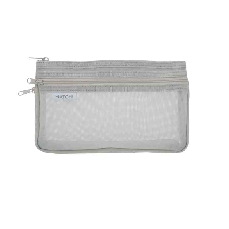 SUN-STAR MATCH 2 Pocket Mesh Pencil Case with Zipper Grey