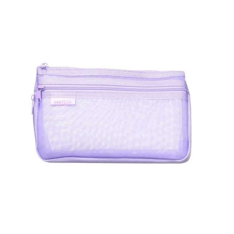 SUN-STAR MATCH 2 Pocket Mesh Pencil Case with Zipper Purple