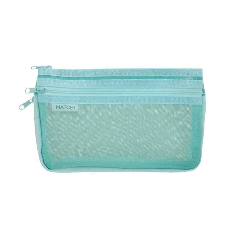 SUN-STAR MATCH 2 Pocket Mesh Pencil Case with Zipper Green