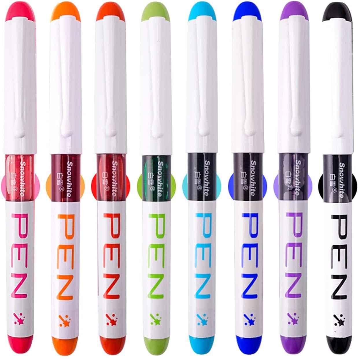 SNOWHITE 8 Colored Disposable Fountain Pens for Writing Extra Fine Nib Set