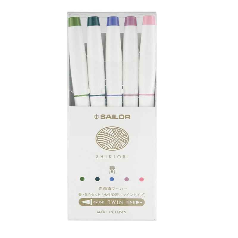 Sailor Shikiori Markers - Dual Tip - Water-Based Pen,Pack of 5 Spring