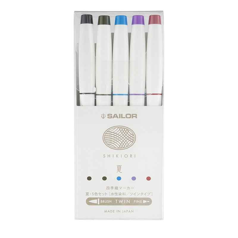 Sailor Shikiori Markers - Dual Tip - Water-Based Pen,Pack of 5 Summer