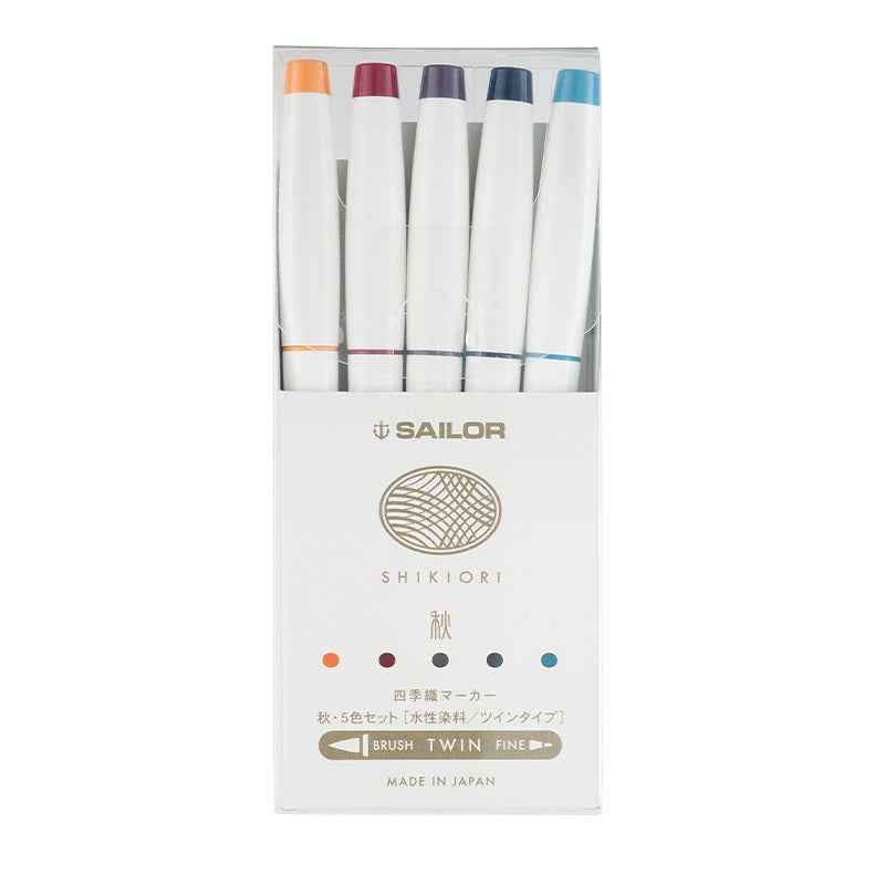 Sailor Shikiori Markers - Dual Tip - Water-Based Pen,Pack of 5 Autumn