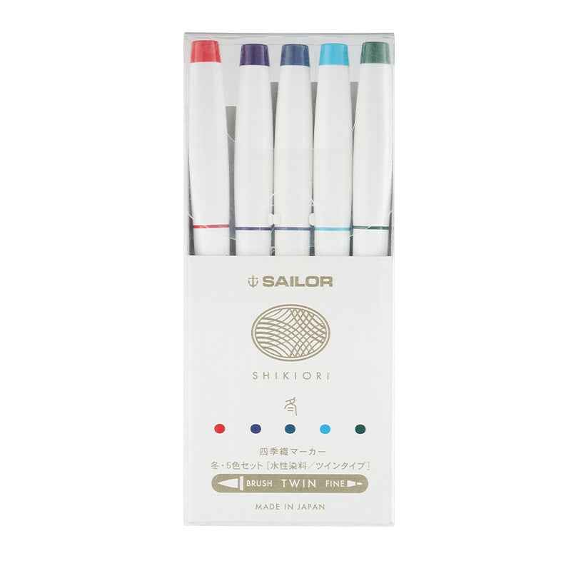 Sailor Shikiori Markers - Dual Tip - Water-Based Pen,Pack of 5 Winter