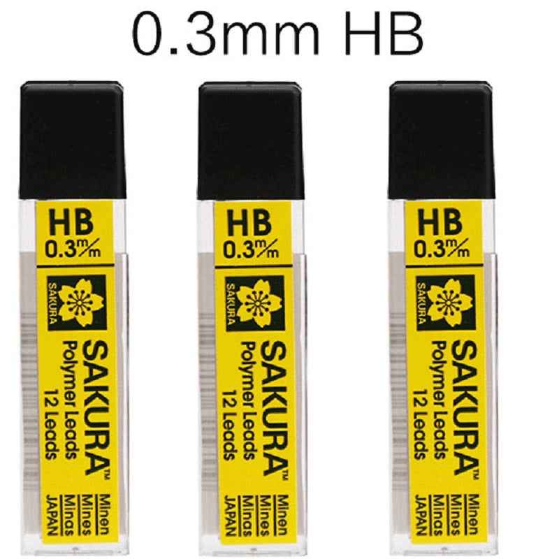 Sakura Mechanical Pencil Lead Refills Polymer HB/2B 3 Pack 0.3 HB