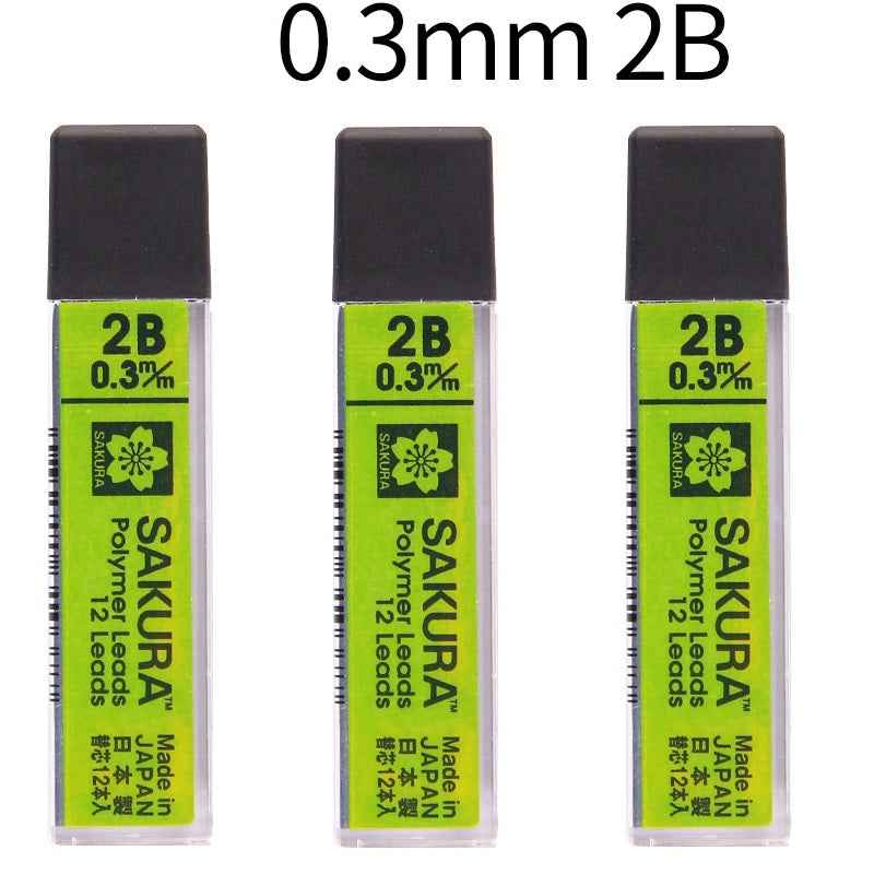 Sakura Mechanical Pencil Lead Refills Polymer HB/2B 3 Pack 0.3 2B