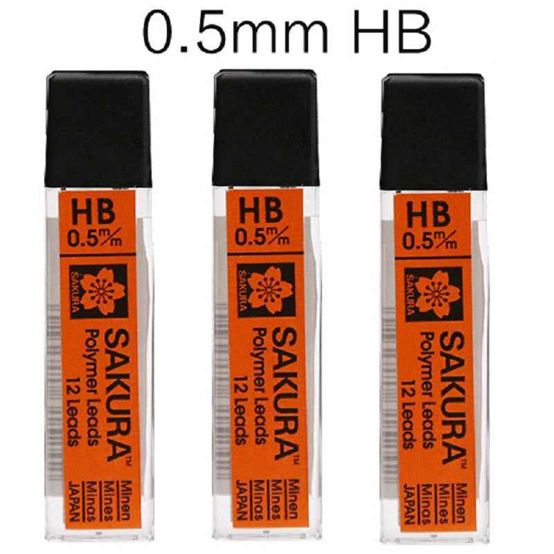 Sakura Mechanical Pencil Lead Refills Polymer HB/2B 3 Pack 0.5 HB