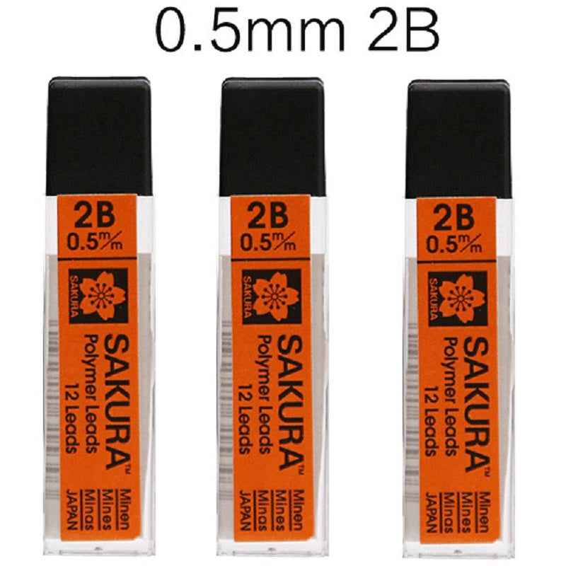 Sakura Mechanical Pencil Lead Refills Polymer HB/2B 3 Pack 0.5 2B