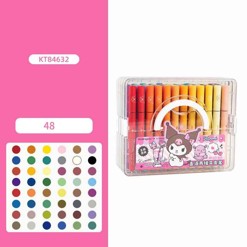 Sanrio Kuromi Acrylic Markers Set 24/36/48/60 – Washable Kids Art Pens 48 Color