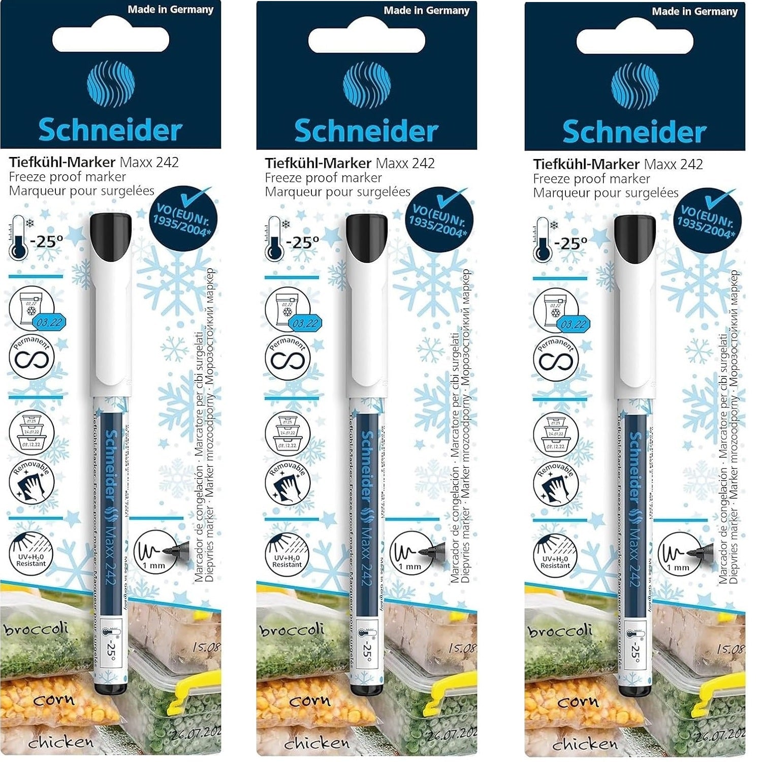 Schneider Maxx 242 Freezer Marker 1.0mm Frost Resistant to -25 Degrees 3 Pack