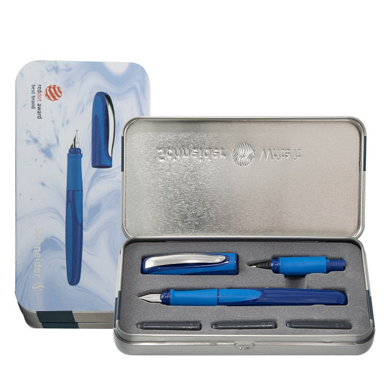 Schneider Ray Fountain and Rollerball Pen Gift Set for Left Handers Blue