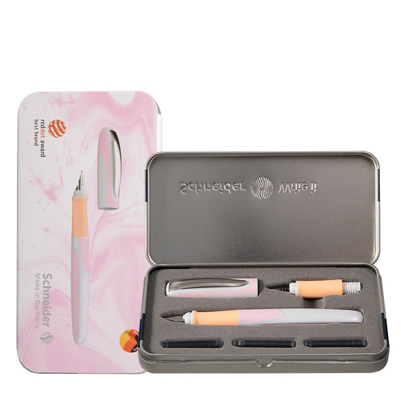 Schneider Ray Fountain and Rollerball Pen Gift Set for Left Handers Flower Pink
