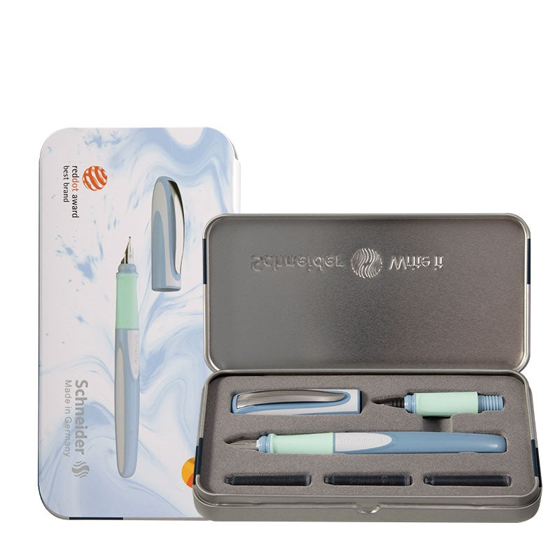 Schneider Ray Fountain and Rollerball Pen Gift Set for Left Handers Sky Blue