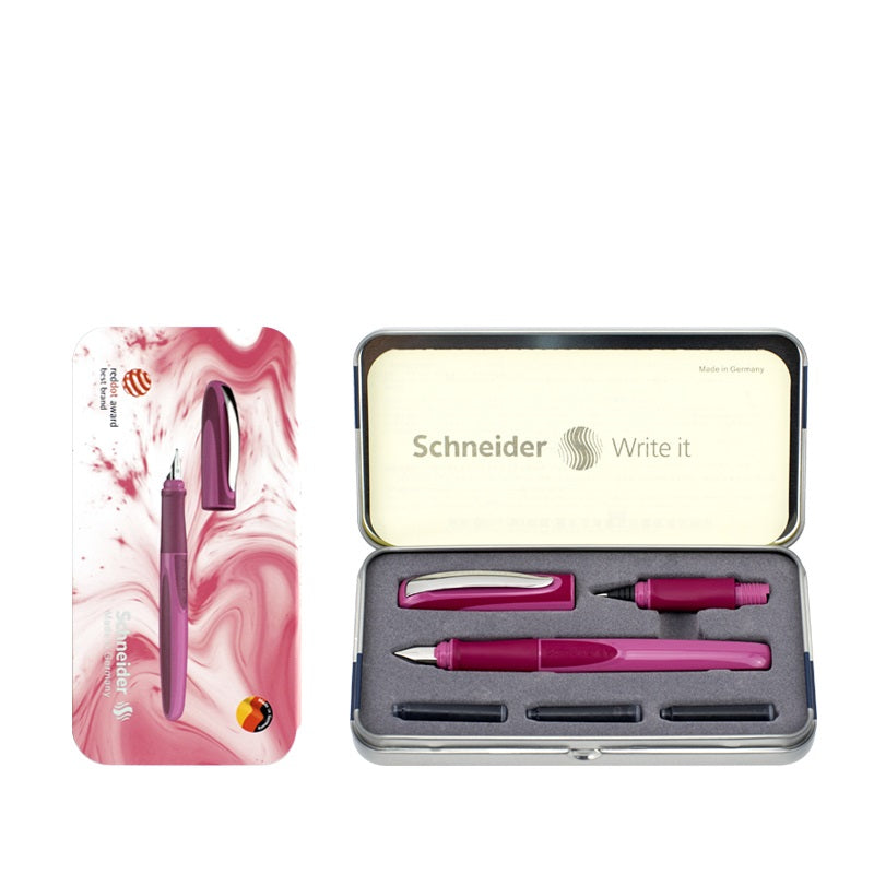 Schneider Ray Fountain and Rollerball Pen Gift Set for Left Handers Rose Red