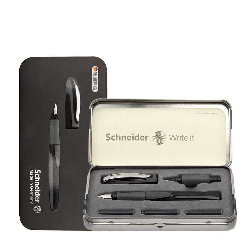 Schneider Ray Fountain and Rollerball Pen Gift Set for Left Handers Black