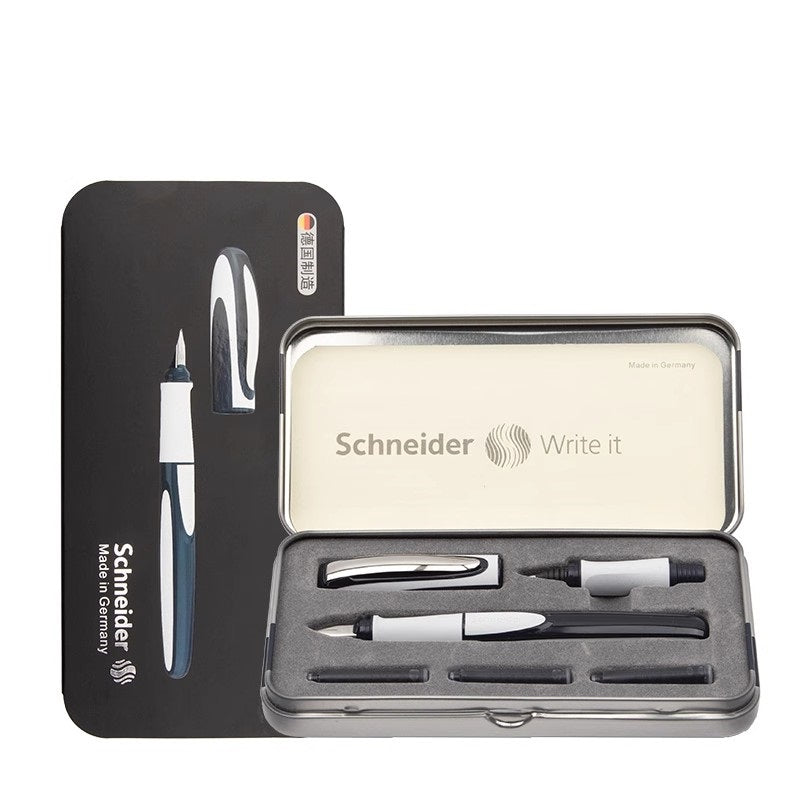 Schneider Ray Fountain and Rollerball Pen Gift Set for Left Handers White+Dark Grey
