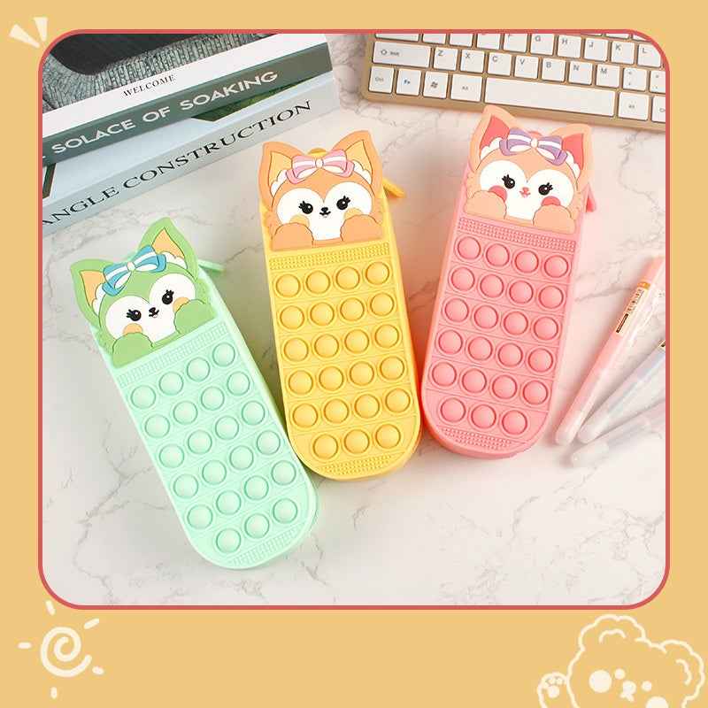 Silicone Cute Fox Pencil Case – Stress Relief Squeeze Toy Pen Bag