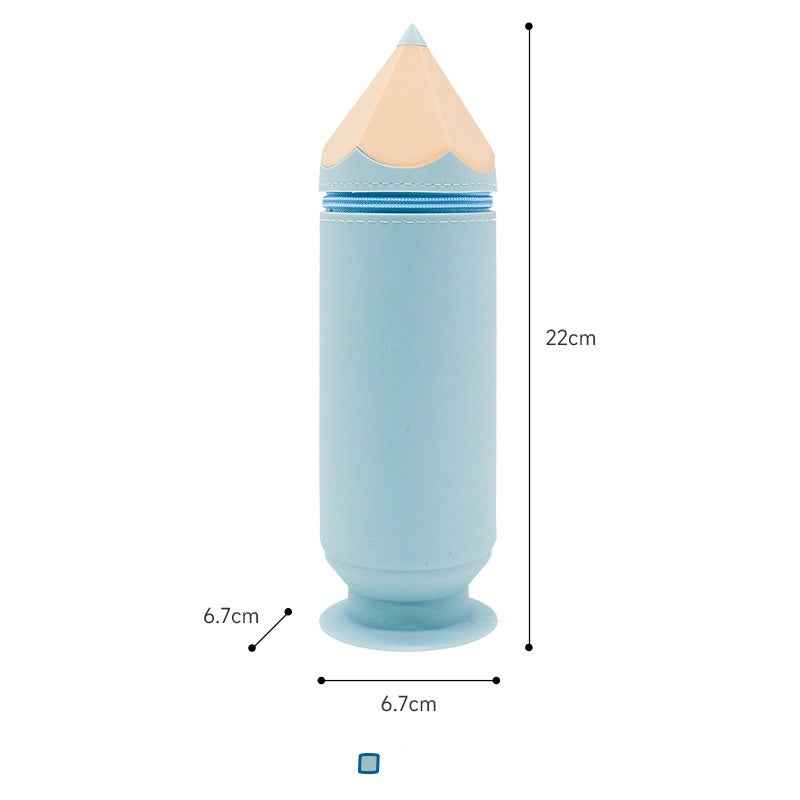 Silicone Pencil-Shaped Pen Holder with Suction Cup Light Blue