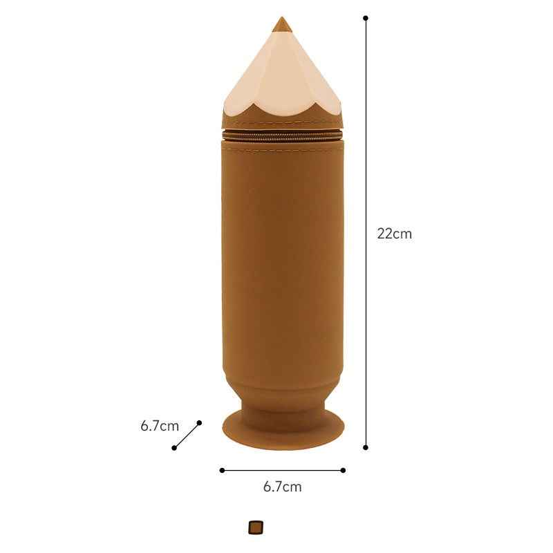 Silicone Pencil-Shaped Pen Holder with Suction Cup Brown