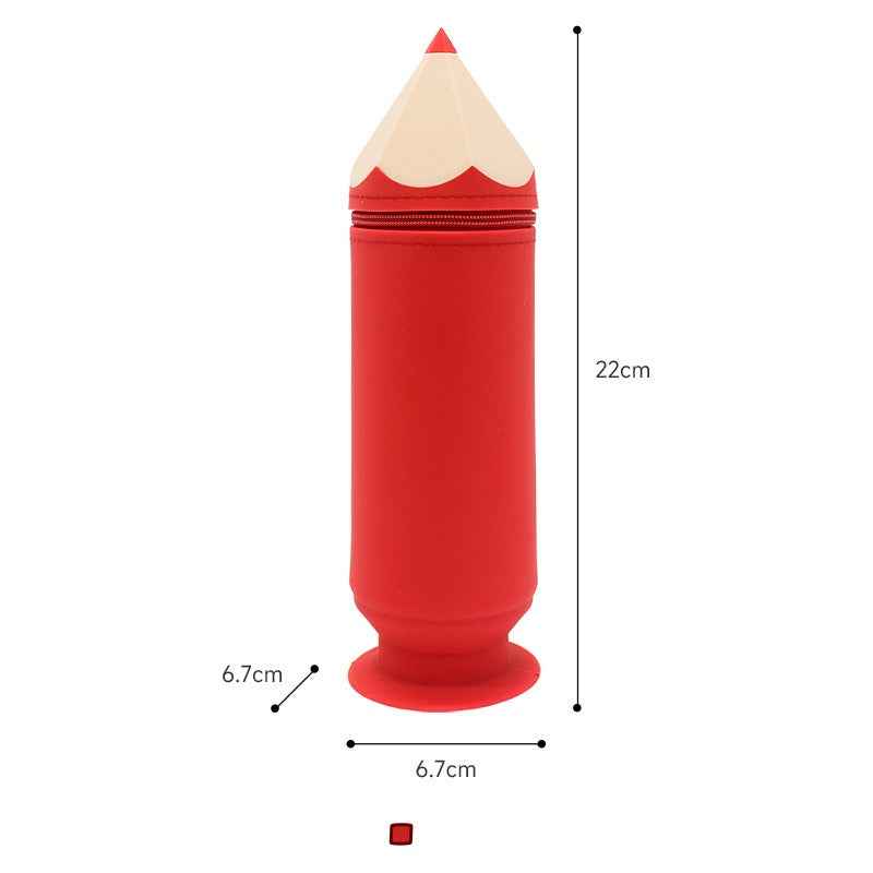 Silicone Pencil-Shaped Pen Holder with Suction Cup Red