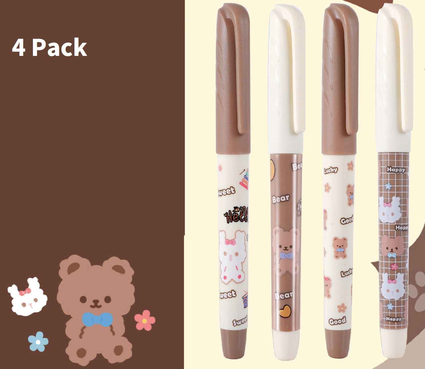 Snowhite Caramel Bear Scented Fountain Pen Disposable 4 Pack