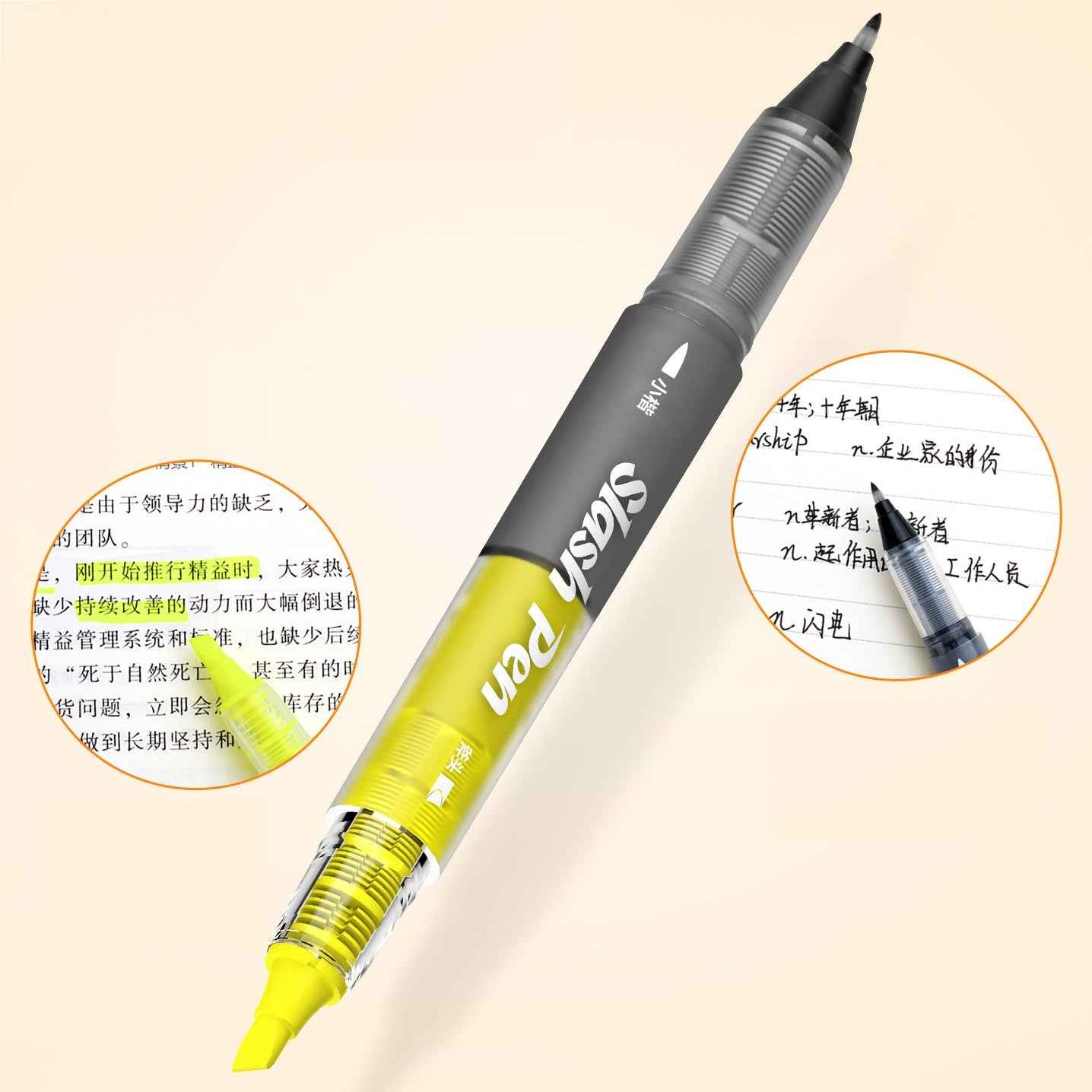 Snowhite FL-660 Slash Pen Dual-Tip Highlighter & Brush Marker 3 Pack