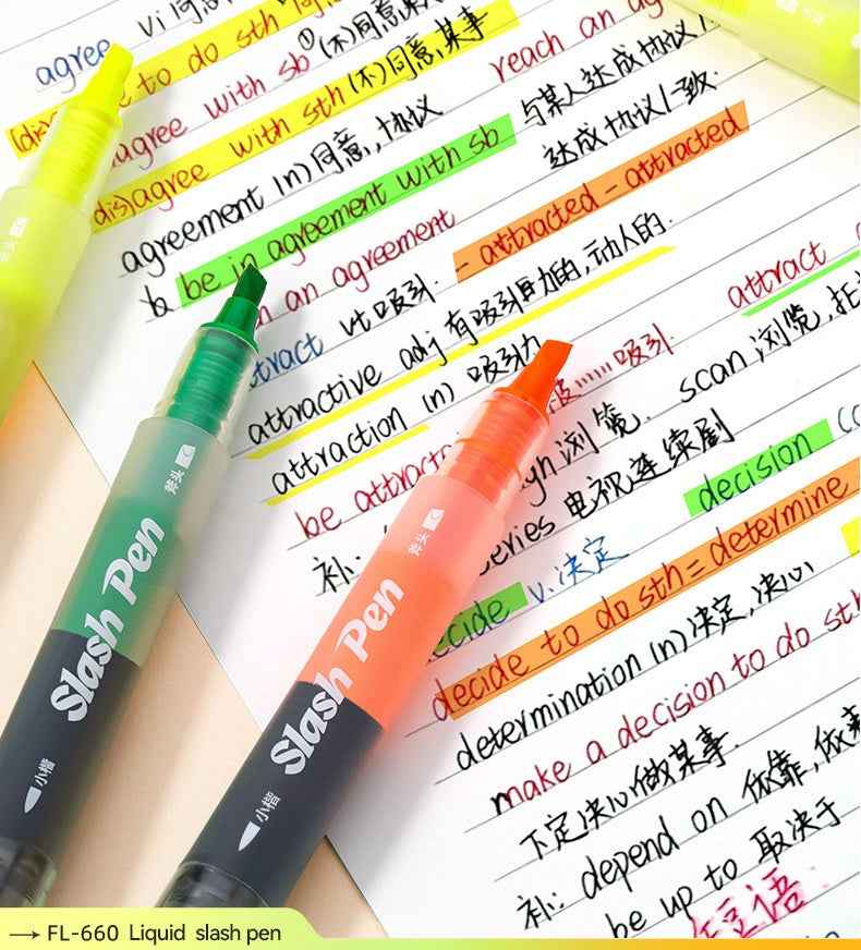 Snowhite FL-660 Slash Pen Dual-Tip Highlighter & Brush Marker 3 Pack