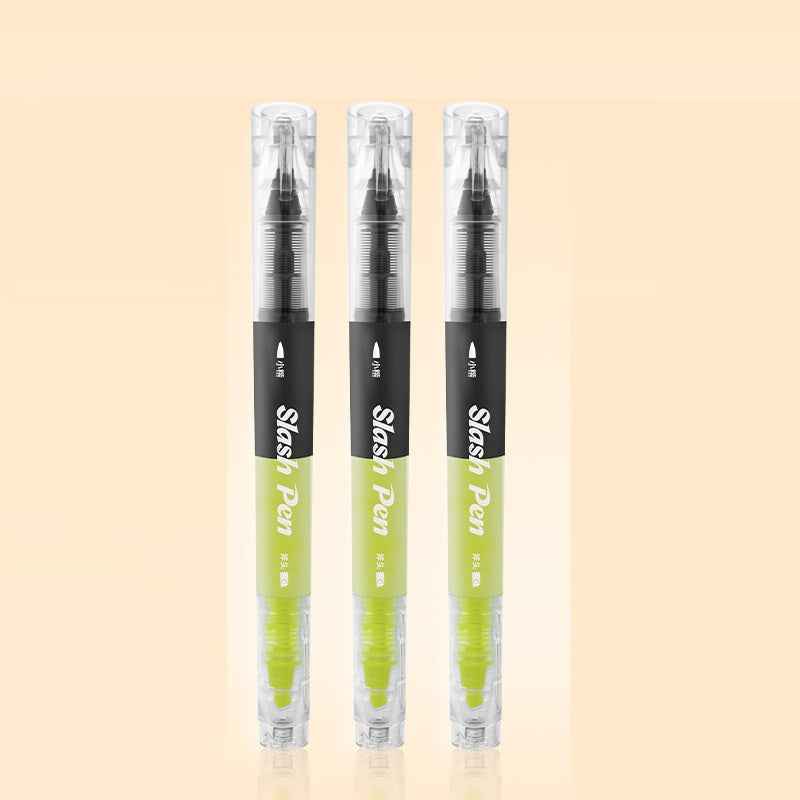 Snowhite FL-660 Slash Pen Dual-Tip Highlighter & Brush Marker 3 Pack 3 Yellow