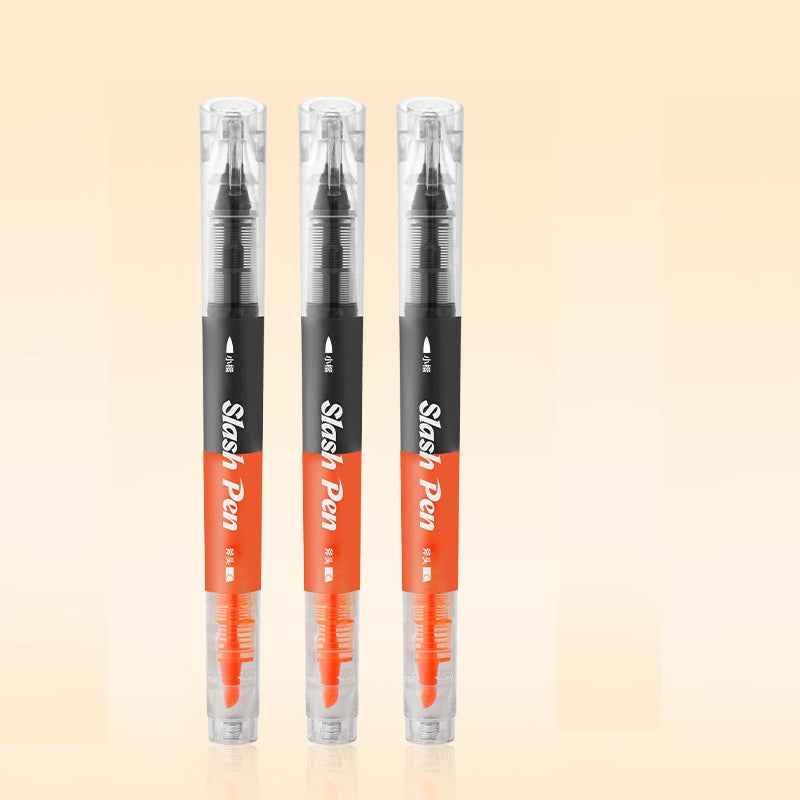 Snowhite FL-660 Slash Pen Dual-Tip Highlighter & Brush Marker 3 Pack 3 Orange