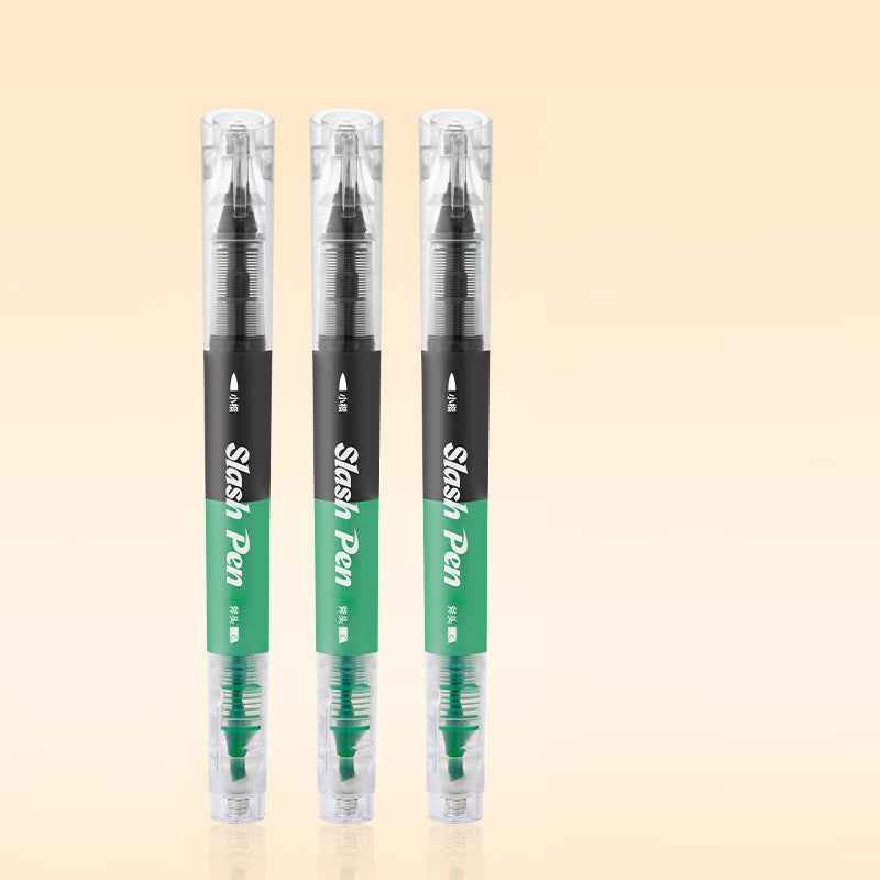 Snowhite FL-660 Slash Pen Dual-Tip Highlighter & Brush Marker 3 Pack 3 Green