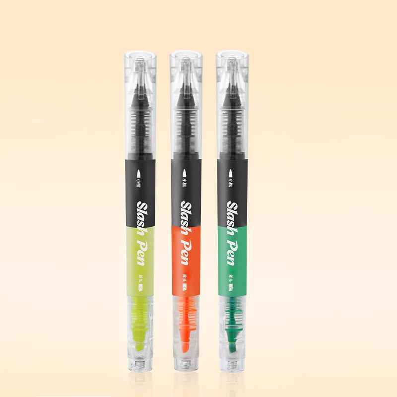 Snowhite FL-660 Slash Pen Dual-Tip Highlighter & Brush Marker 3 Pack 3 Mixed