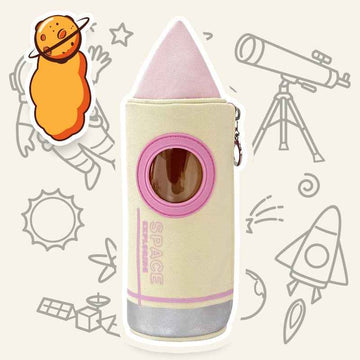 Space Exploration Rocket Design Large Capacity Pencil Case Beige