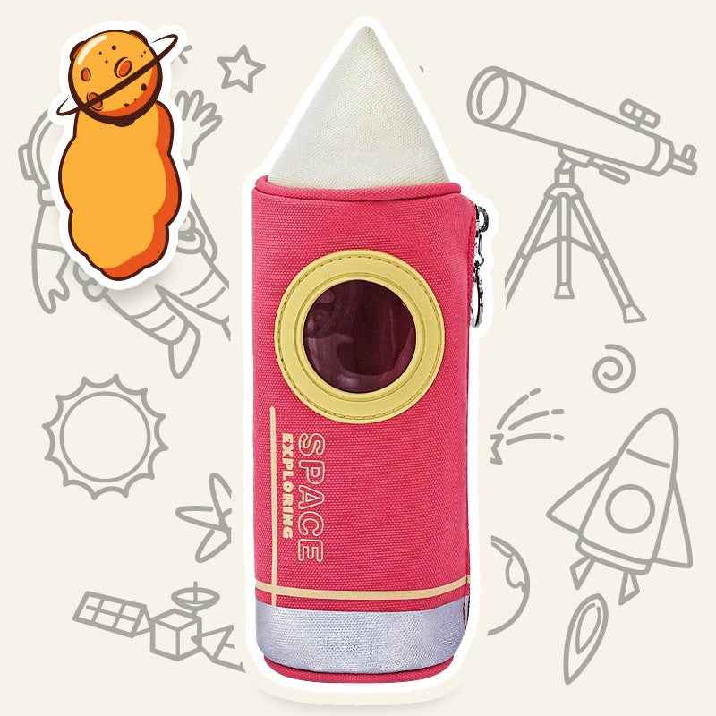Space Exploration Rocket Design Large Capacity Pencil Case Red