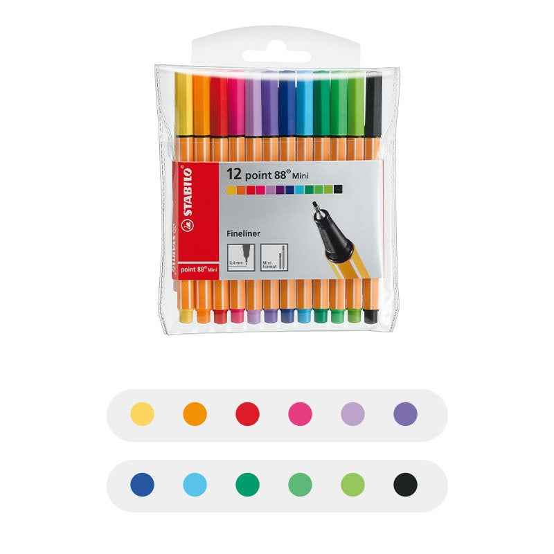 Stabilo Point 88 Fineliner Pen - 0.4 mm - 8/12/18 Color Set 8 Color
