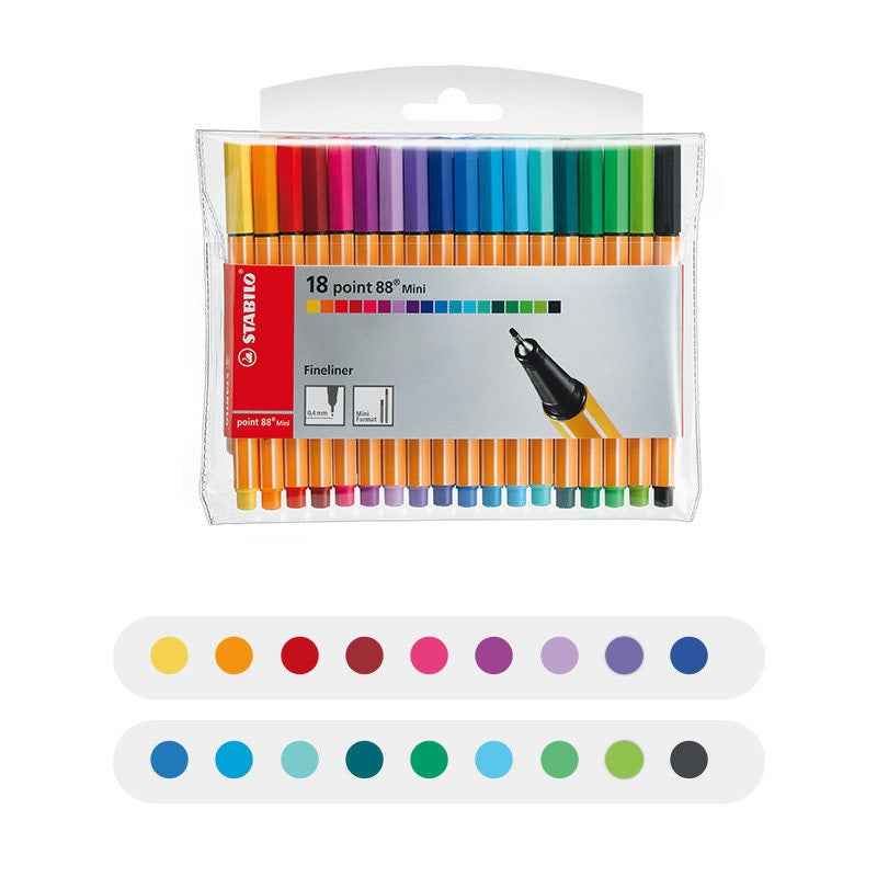 Stabilo Point 88 Fineliner Pen - 0.4 mm - 8/12/18 Color Set 18 Color