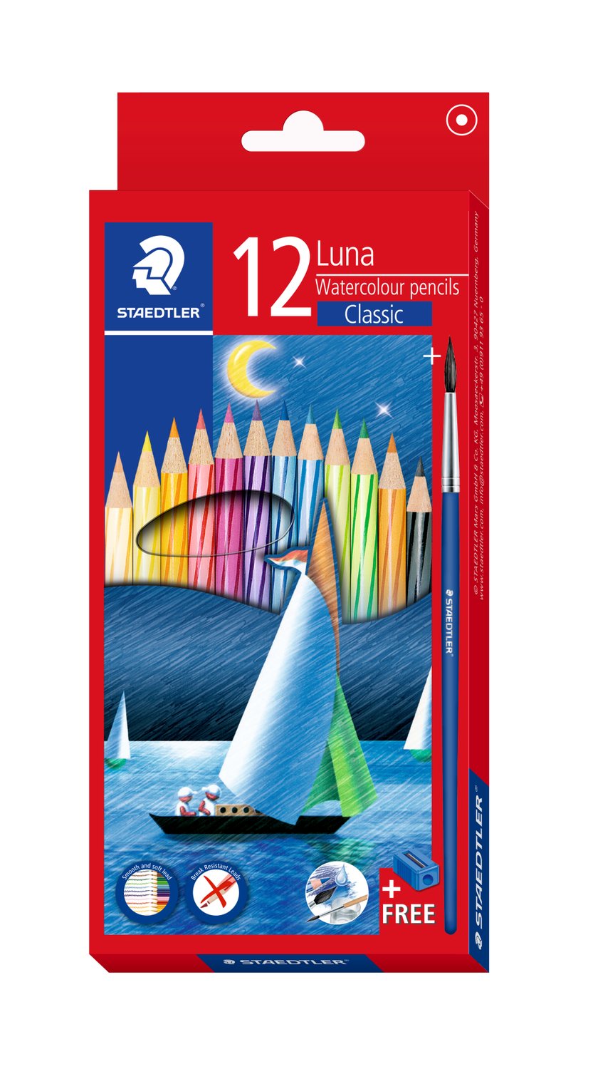 Staedtler Luna Wooden Watercolor Pencils Classic 12/24/36/48 Colors 12 Color