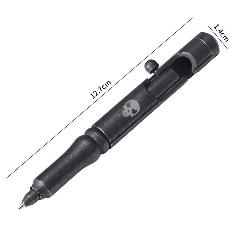 Stainless Steel EDC Tactical Self-Defense Pen with 3 Refills Black with Skull