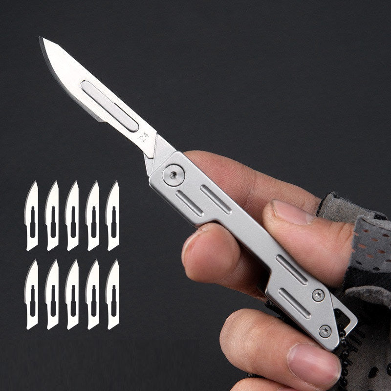 Mini Portable EDC Stainless Steel Utility Knife Folding with 10 Blades A