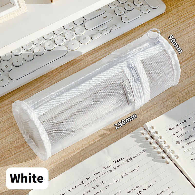 Minimalist Stand Mesh Pencil Case School Supplies for Students White