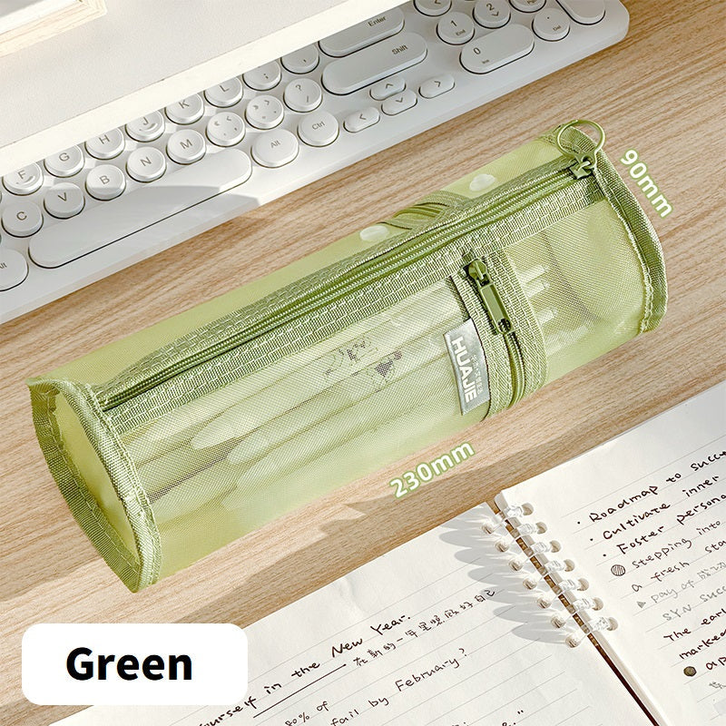 Minimalist Stand Mesh Pencil Case School Supplies for Students Green