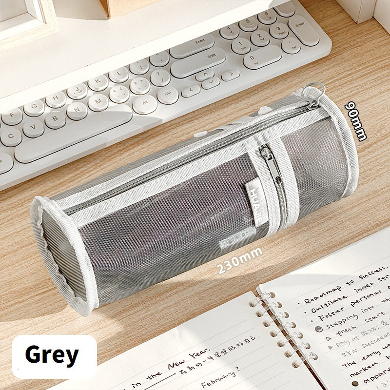 Minimalist Stand Mesh Pencil Case School Supplies for Students Grey